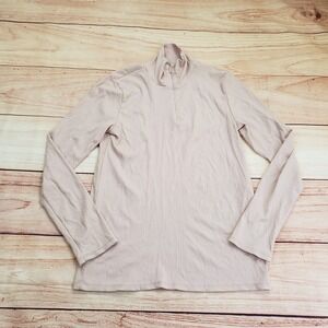 Tahari Top Womens Medium Pink Shirt Ribbed Mock Neck Long‎ Sleeve Mauve Casual